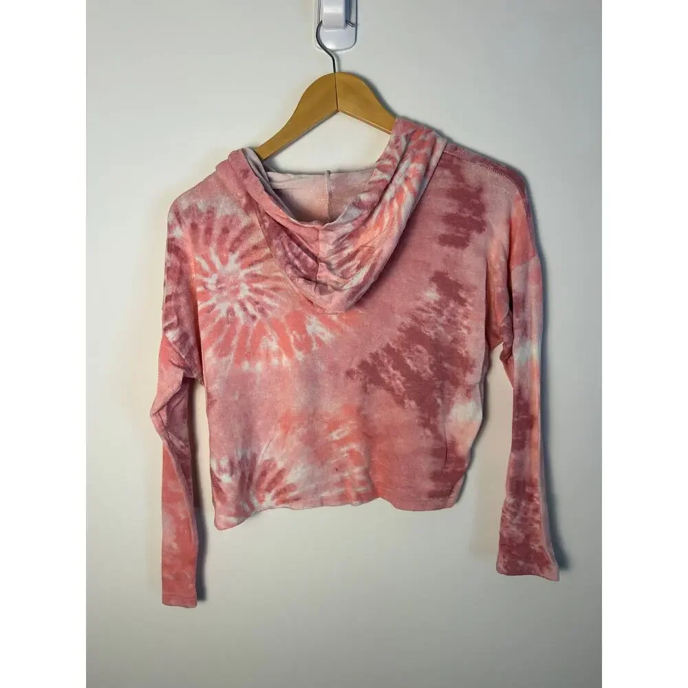 Roxy Pink Tie Dye Pullover Sweater Hooded Girl's Medium 10